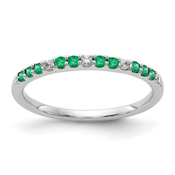 14K White Gold Ring Band Gemstone Emerald Round Green, Size 9
