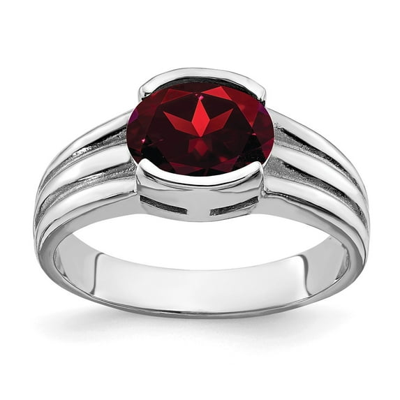 14K White Gold Ring Band Gemstone Garnet Oval Red 8x6mm