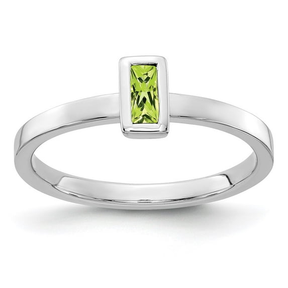 14K White Gold Ring Band Gemstone Peridot Baguette Green, Size 5