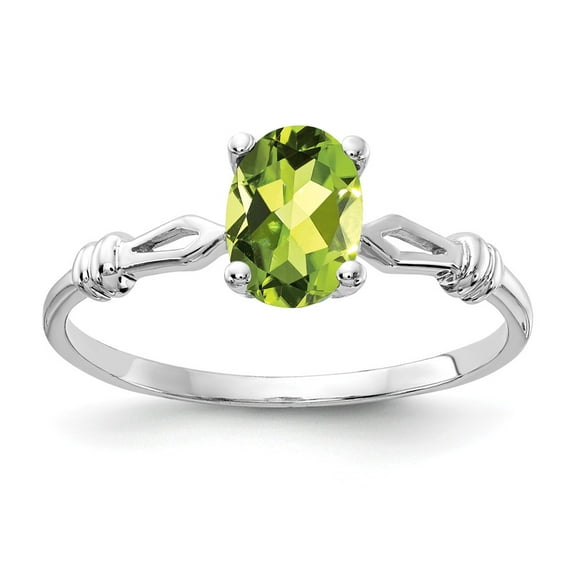 14K White Gold Ring Band Gemstone Peridot Oval Green
