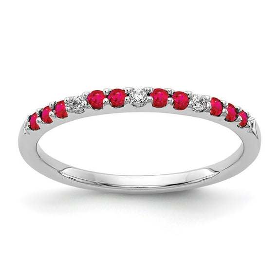 14K White Gold Ring Band Gemstone Ruby Round Red Diamond and, Size 5