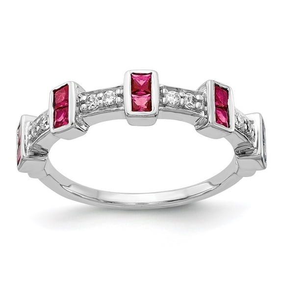 14K White Gold Ring Band Gemstone Ruby Round Red Diamond