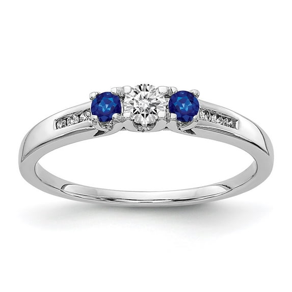 14K White Gold Ring Band Gemstone Sapphire Blue Diamond &, Size 7