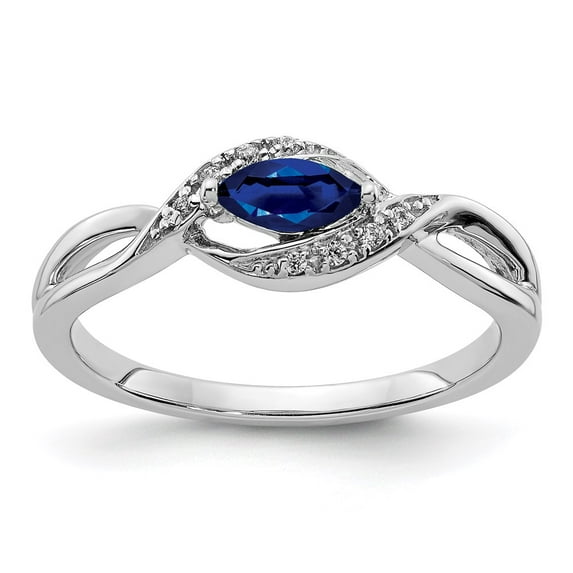 14K White Gold Ring Band Gemstone Sapphire Marquise Blue Diamond Round