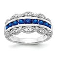 thumbnail image 1 of 14K White Gold Ring Band Gemstone Sapphire Round Blue Diamond, Size 5, 1 of 5