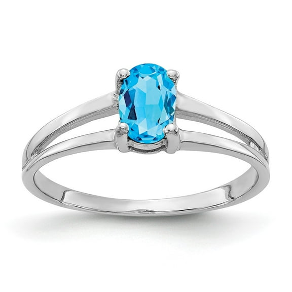 14K White Gold Ring Band Gemstone Swiss Blue Topaz Oval
