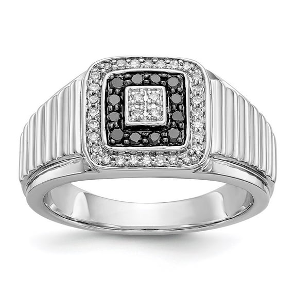 14K White Gold Ring Band Men's Diamond Round Black and, Size 5