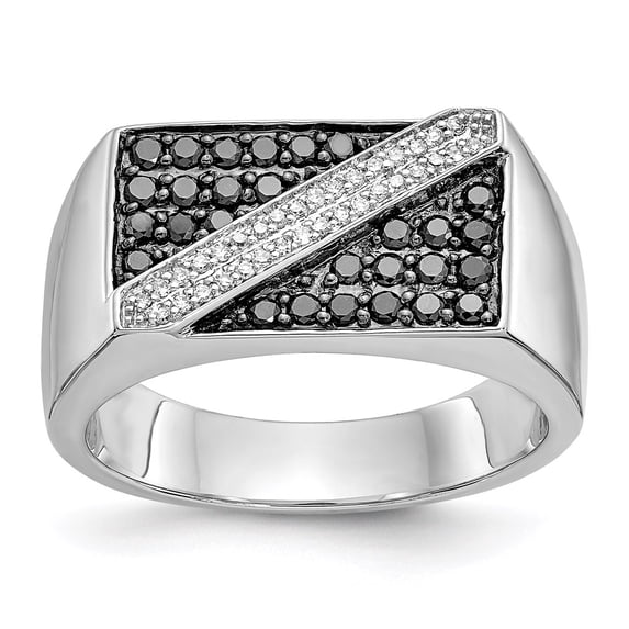 14K White Gold Ring Band Men's Diamond Round Black and, Size 9