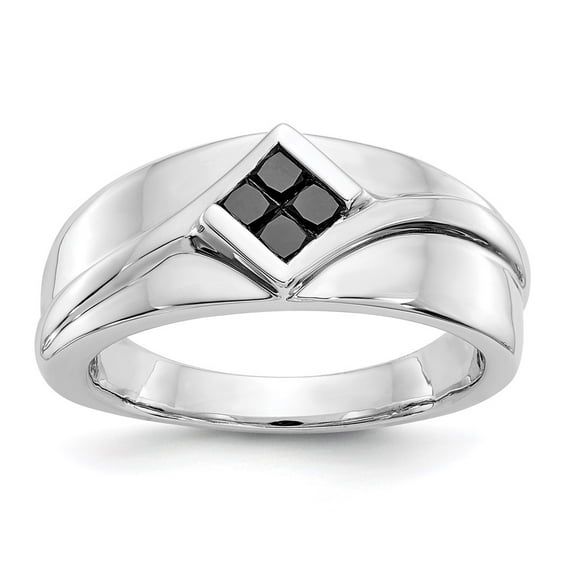 14K White Gold Ring Band Men's Diamond Square Black Mens, Size 9