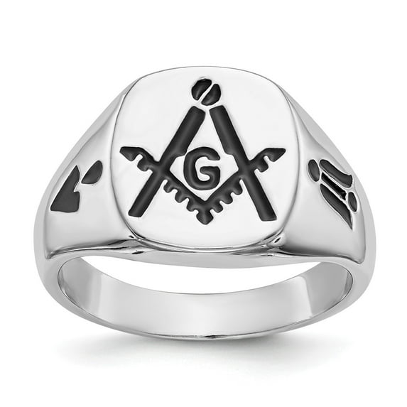 14K White Gold Ring Band Men's Masonic
