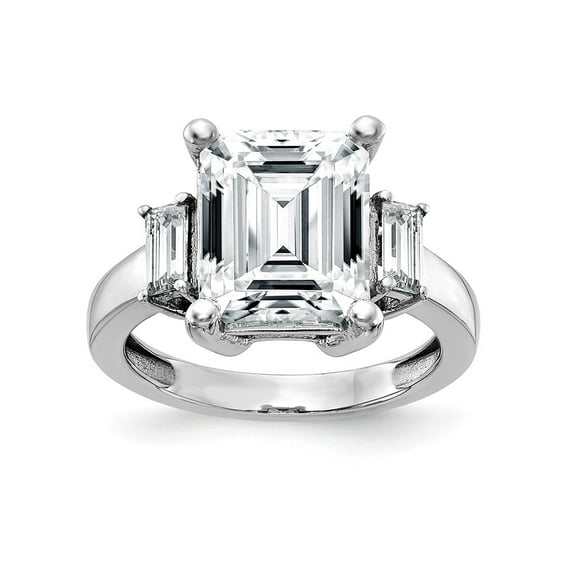 14K White Gold Ring Band Moissanite Octagon Emerald Baguette, Size 6