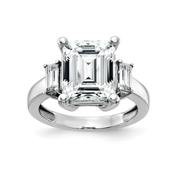 14K White Gold Ring Band Moissanite Octagon Emerald Baguette