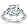 thumbnail image 1 of 14K White Gold Ring Band Moissanite Octagon Emerald Trillion, Size 9, 1 of 7