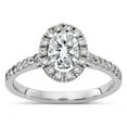 thumbnail image 1 of 14K White Gold Ring Band Moissanite Oval Round & Halo Engagement G H I True Light Moissanit, Size 8, 1 of 7