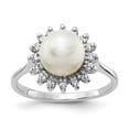 thumbnail image 1 of 14K White Gold Ring Band Pearl Diamond Round Freshwater, Size 8, 1 of 5