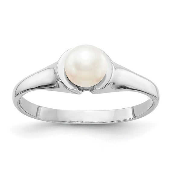 14K White Gold Ring Band Pearl Freshwater 5mm FW Cultured, Size 8