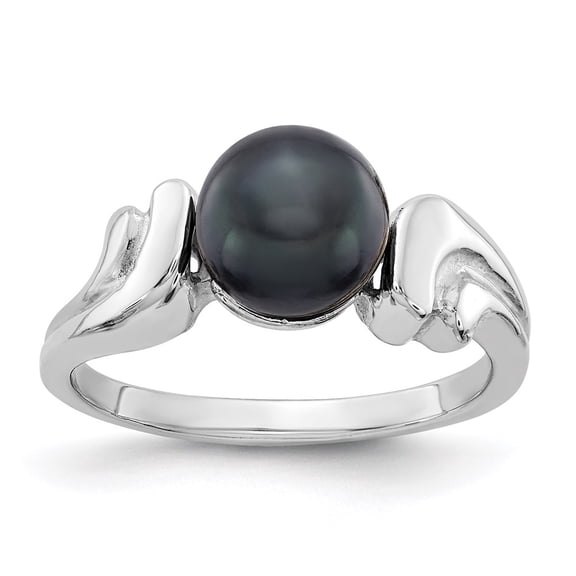 14K White Gold Ring Band Pearl Freshwater Black 7mm FW Cultured