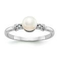 thumbnail image 1 of 14K White Gold Ring Band Pearl Freshwater Diamond Round, Size 5, 1 of 5