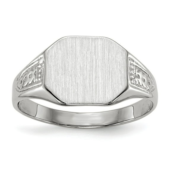 14K White Gold Ring Band Signet 9.0x10.5mm Closed Back, Size 6
