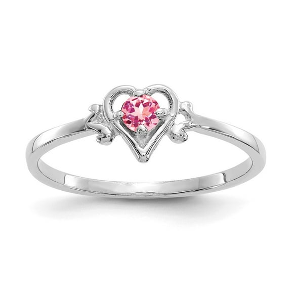 14K White Gold Ring Band Themed (10) October Pink Tourmaline