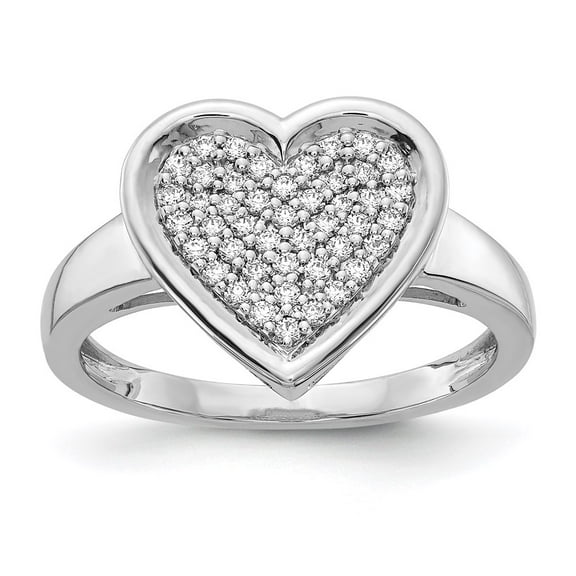 14K White Gold Ring Band Themed Diamond Round Fancy Heart