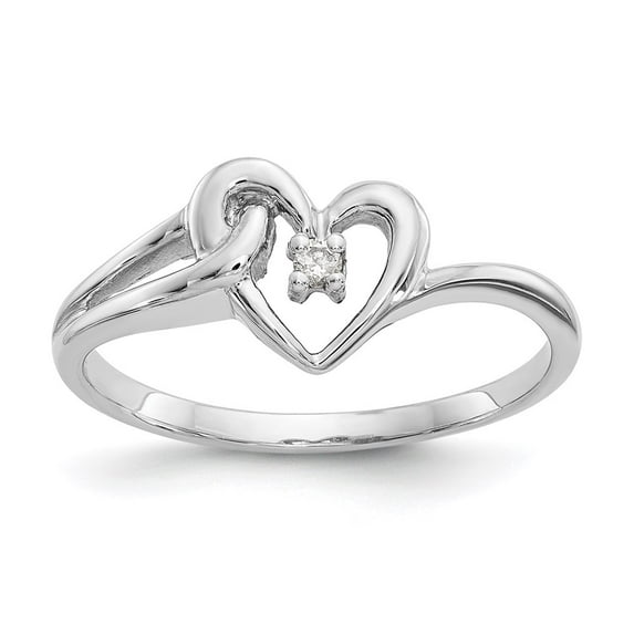 14K White Gold Ring Band Themed Diamond Round Polished AA heart, Size 8