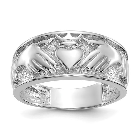 14K White Gold Ring Band Themed Men's Claddagh