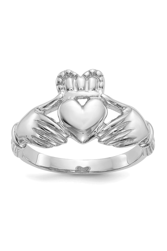 14K White Gold Ring Band Themed Men's Claddagh