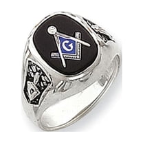 14K White Gold Ring Band Themed Men's Masonic