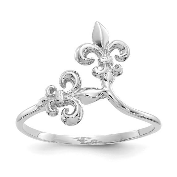 14K White Gold Ring Band Themed Polished Fleur De Lis, Size 9