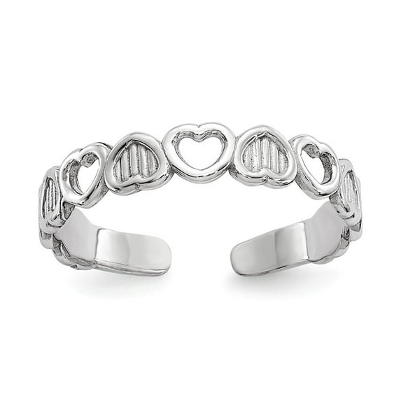 14K White Gold Ring Band Toe Polished Hearts