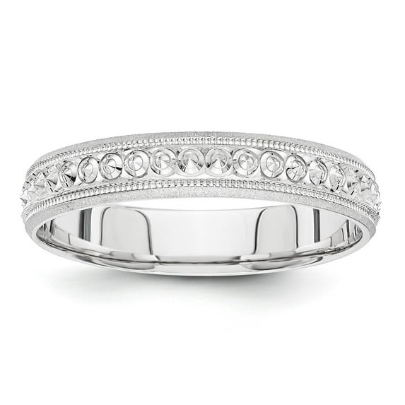 14K White Gold Ring Band Wedding 3mm Design Etched