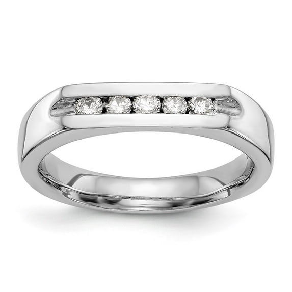 14K White Gold Ring Band Wedding Diamond Round 5-Stone Channel , Size 8