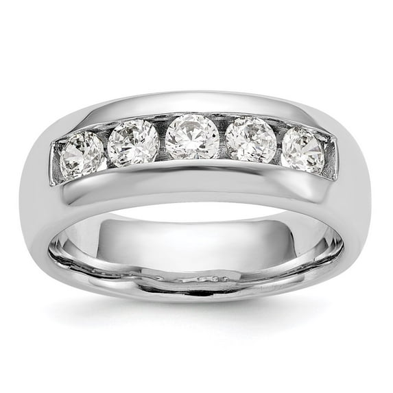 14K White Gold Ring Band Wedding Diamond Round 5-Stone Channel , Size 8