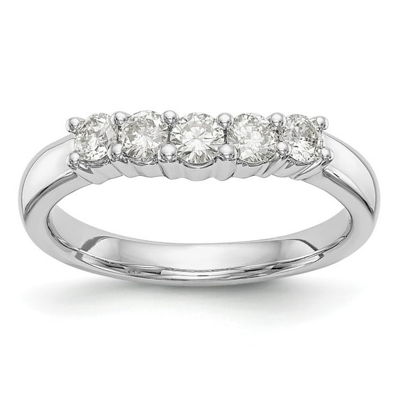 14K White Gold Ring Band Wedding Diamond Round 5-Stone , Size 5