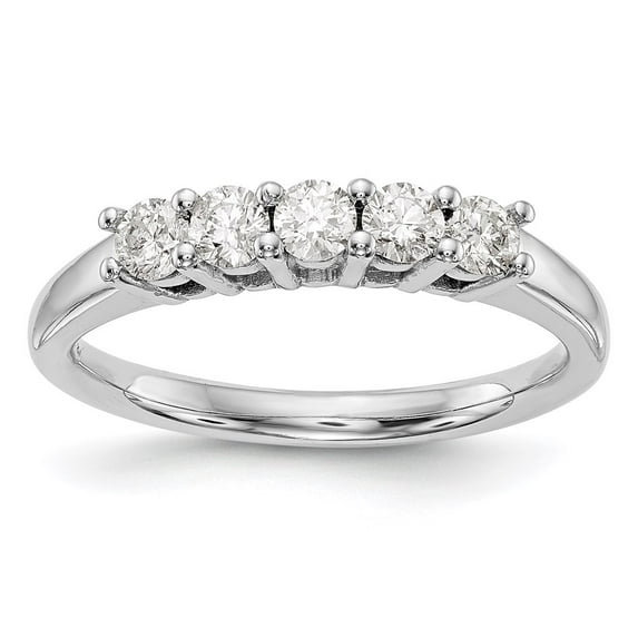 14K White Gold Ring Band Wedding Diamond Round 5-Stone , Size 7