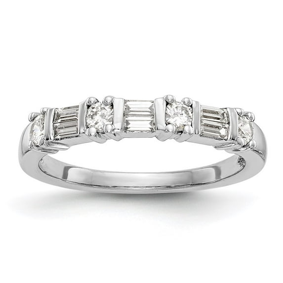 14K White Gold Ring Band Wedding Diamond Round Baguette, Size 9