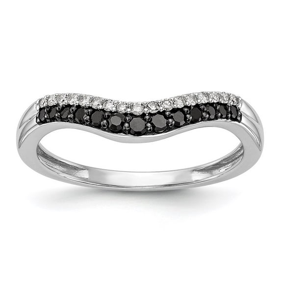 14K White Gold Ring Band Wedding Diamond Round Black & , Size 7