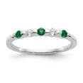 thumbnail image 1 of 14K White Gold Ring Band Wedding Diamond Round Emerald Green, Size 8, 1 of 7