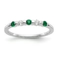 thumbnail image 1 of 14K White Gold Ring Band Wedding Diamond Round Emerald Green, Size 8, 1 of 7
