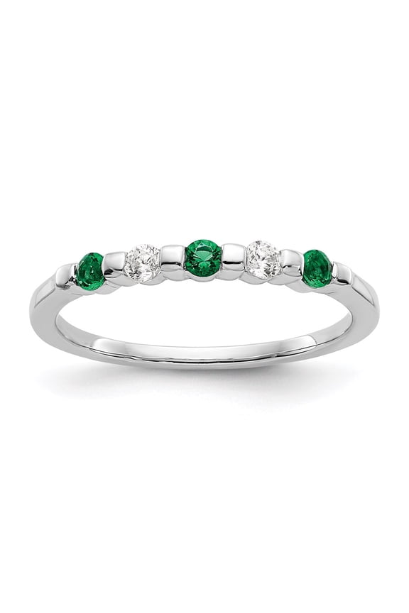 14K White Gold Ring Band Wedding Diamond Round Emerald Green
