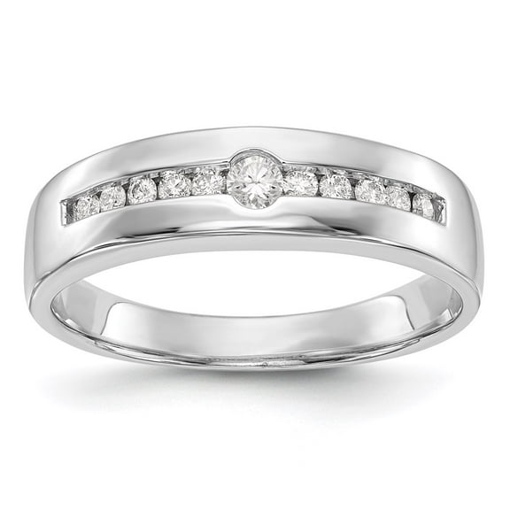 14K White Gold Ring Band Wedding Diamond Round Men's