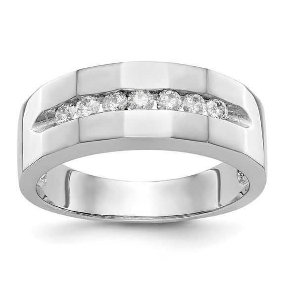 14K White Gold Ring Band Wedding Diamond Round Men's