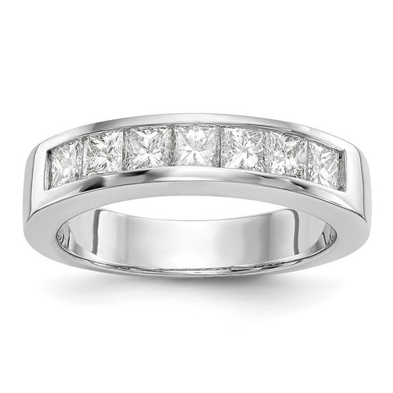 14K White Gold Ring Band Wedding Diamond Square 7-Stone Channel , Size 7