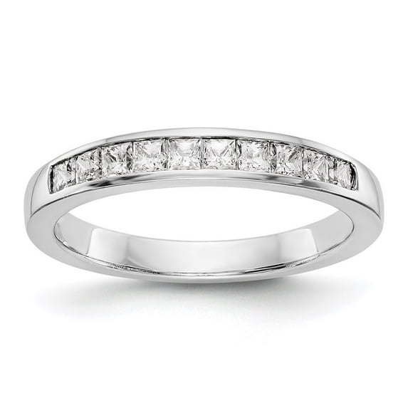 14K White Gold Ring Band Wedding Rounded Diamond Square, Size 7