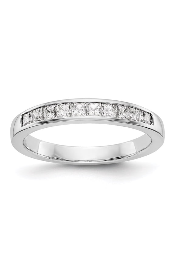 14K White Gold Ring Band Wedding Rounded Diamond Square, Size 9
