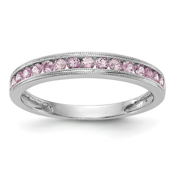 14K White Gold Ring Band Wedding Sapphire (Colors) Round Pink, Size 5