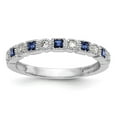 thumbnail image 1 of 14K White Gold Ring Band Wedding Sapphire Square Blue Diamond Round, Size 5, 1 of 7