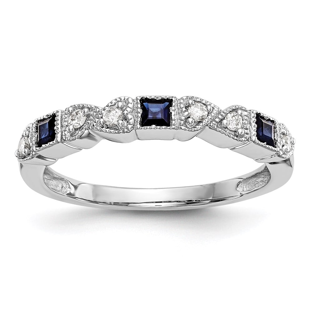 14K Solid Gold Blue Sapphire & Diamond Contour Ring – Stackable Anniversary Band, Wedding Guard Ring – 0.25ct Sapphire
