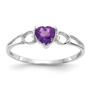 GEMAPEX 14K White Gold Ring Band with Stones (02) February Amethyst Heart Purple